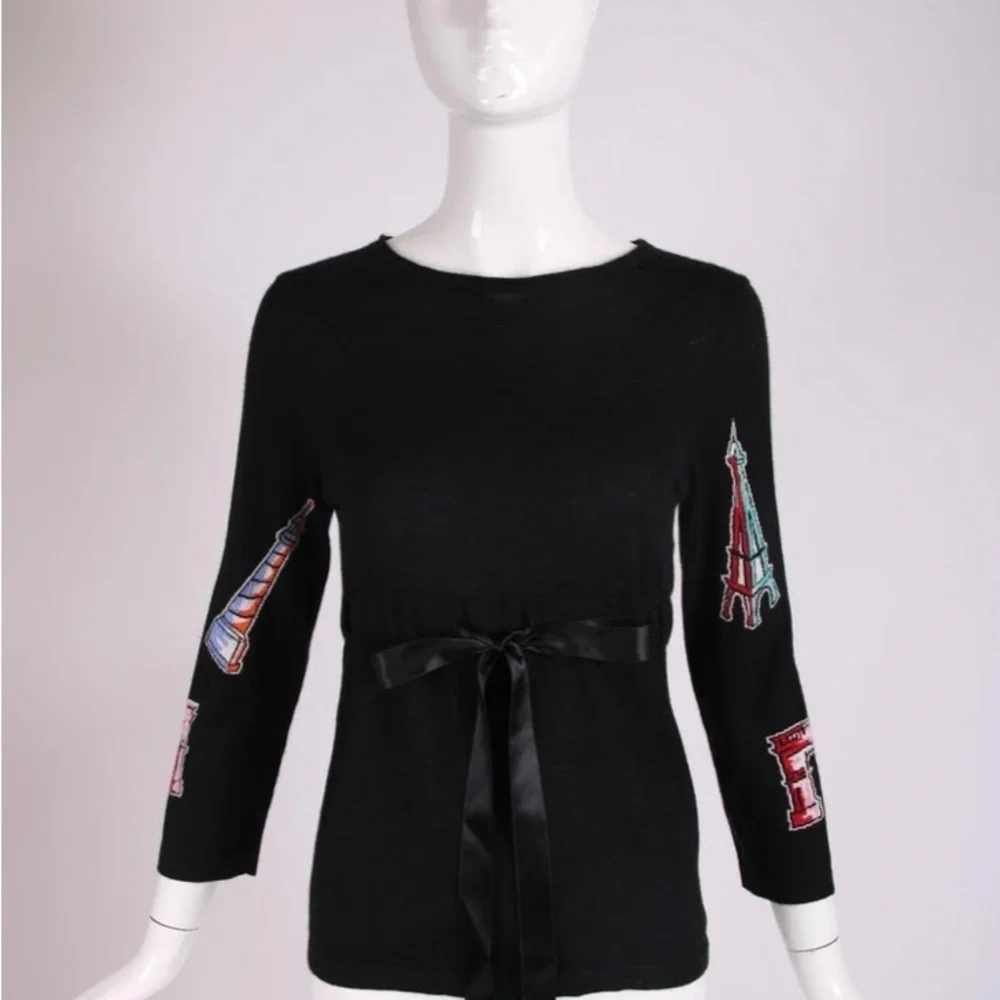 Authentic Chanel Vintage 2006 Cruise Black Cashmere Silk Novelty Ribbon Sweater